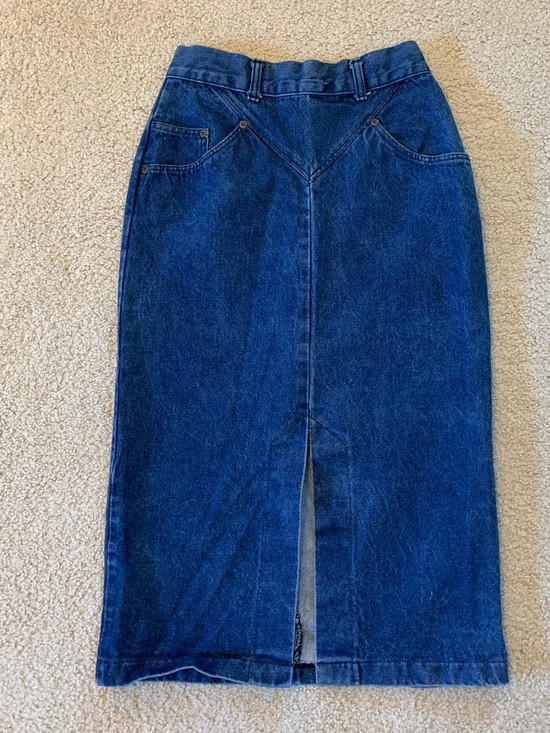 French Navy Dresses & Skirts - VTG Blue Denim Yoke Midi Skirt - Made in USA - Small